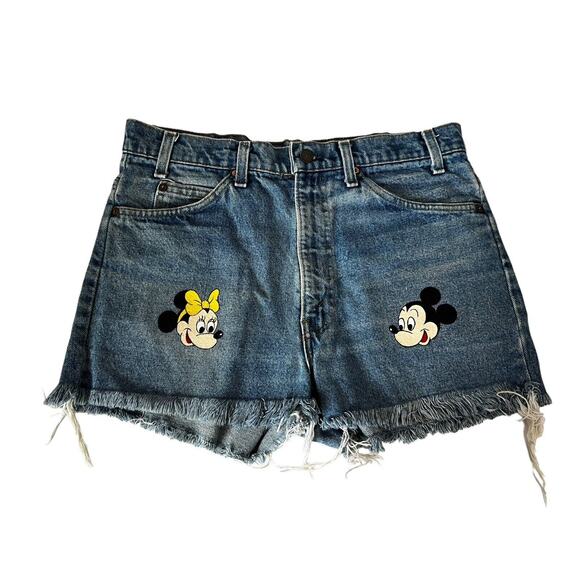 Vintage Levi's 517 Mickey & Minnie Cut Off High Waist Shorts sz 34 - Picture 1 of 7